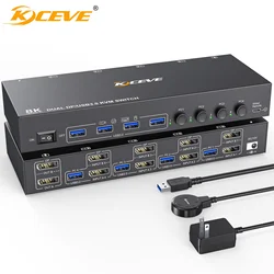 KCEVE KVM Switch 4 Computer 2 Monitors Displayport USB 3.0 KVM Switcher Supports 4K@60Hz for 4 DP Computers Share 2 DP Monitors