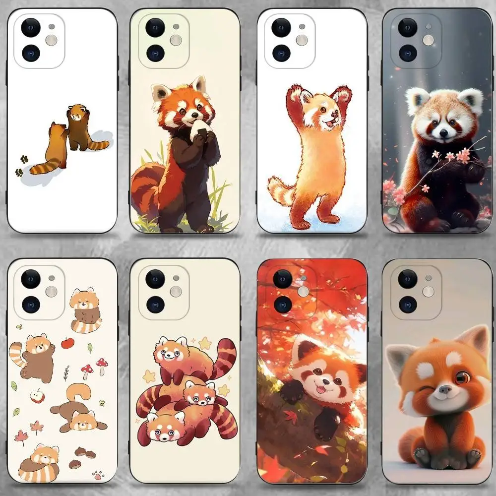 

Cute Red Panda Animal Phone Case For iPhone 16,15,14,13,12,11 Plus,Pro Max,XS,X,XR,SE,Mini,8,7,Soft Silicone Black Cover