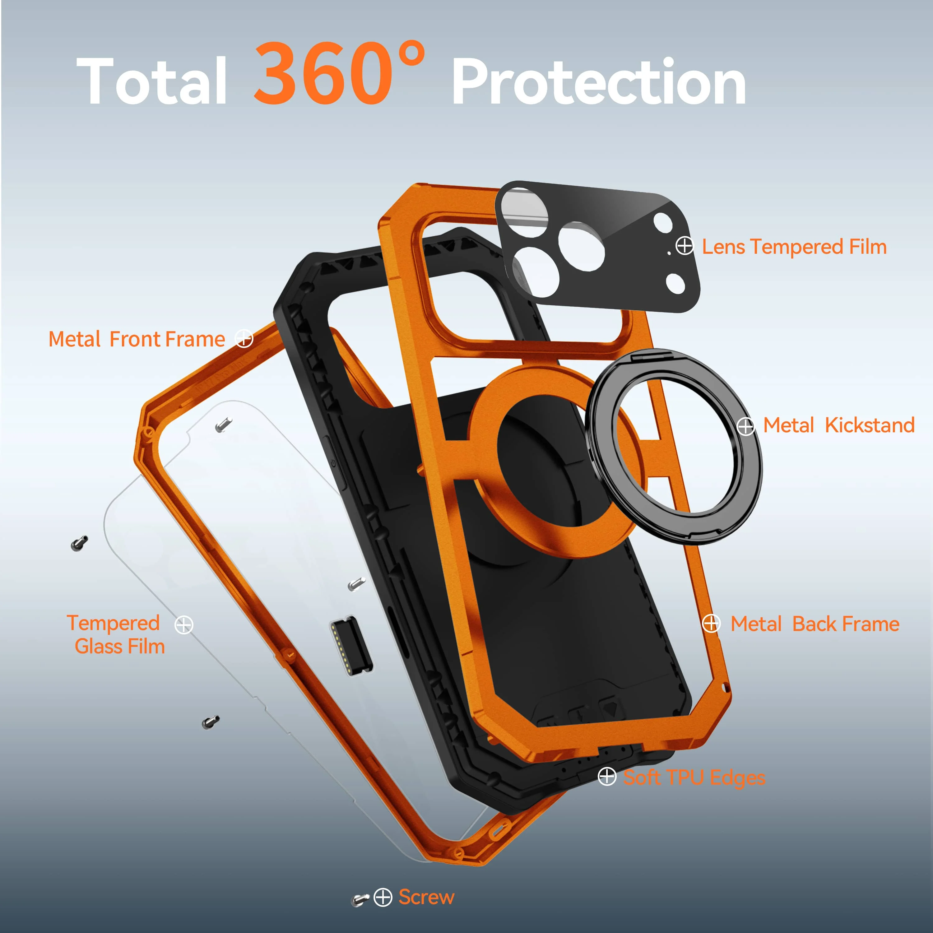 Metal Heavy Duty Case for iPhone 17 Pro Max Magnetic 360° Ring Stand Camera Control Button Full Cover Shockproof Protective Case