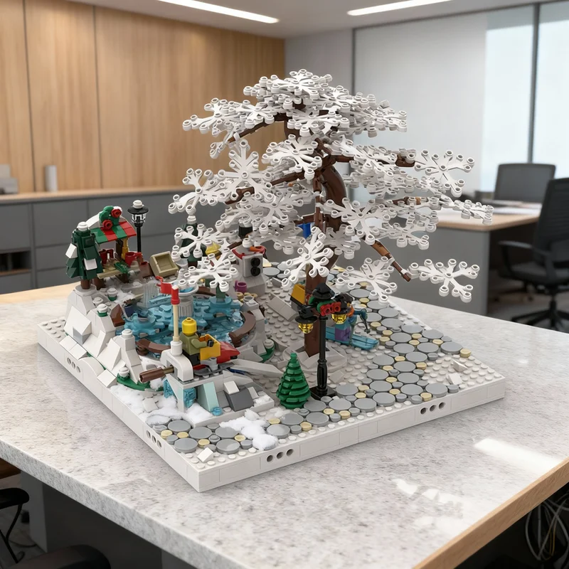 460-teiliges MOC Winterdorf Ausstellungsset Saisonales Modellbausatz Konstruktionsspielzeug Weihnachtsgeschenk Kreatives Lernspielzeug