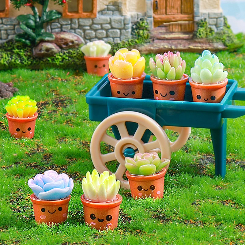 Cartoon Succulent Potted Plant Miniature Figurine Kawaii Desktop Small Ornament Creative DIY Home Decoration Gifts