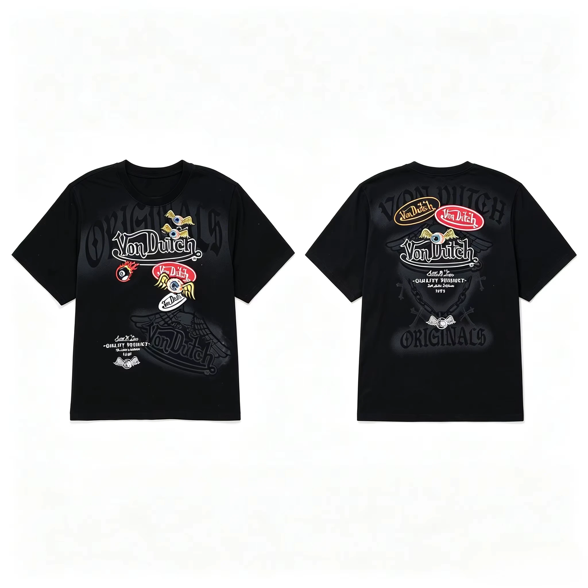 2026 Vintage Oversized Graphic T‑Shirt For Adults Kids American Retro Motor Badge Art Loose Short Sleeve Street Tee
