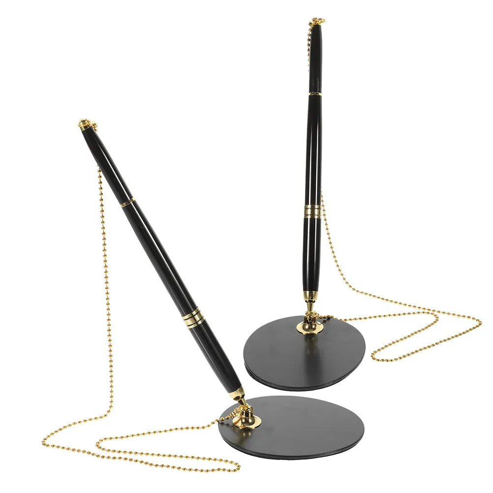 

2Pcs Desk Pen with Base Secure Counter Signature Pen Smooth Gel Ink Writing Ergonomic Grip Reception Office Retail Banking Loss