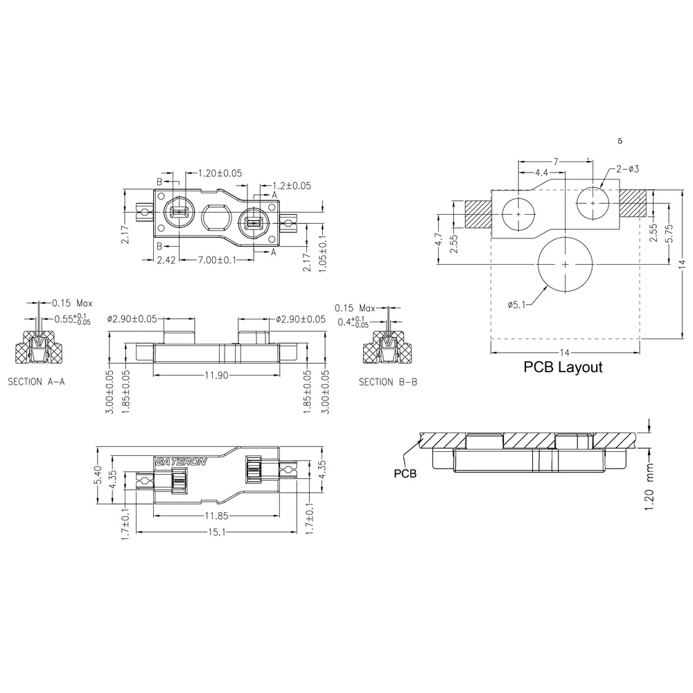 GATERON-Interruptor de perfil baixo preto, PCB Mount teclado mecânico, DIY personalizado, SMD, RGB, 2.0, Hot Swap, 2.0