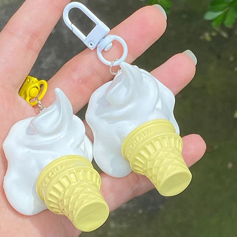 Cute Ice Cream Keychain Cartoon Simulation Food Cone Melting Ice Cream Keyring Earphone Pendant Backpack Charms Bag Decor Gifts