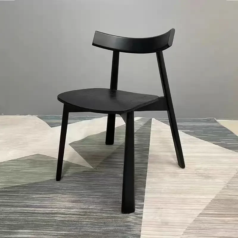 Ash wood dining chair Home Nordic solid wood hotel chair Modern simple restaurant Black versatile back chair
