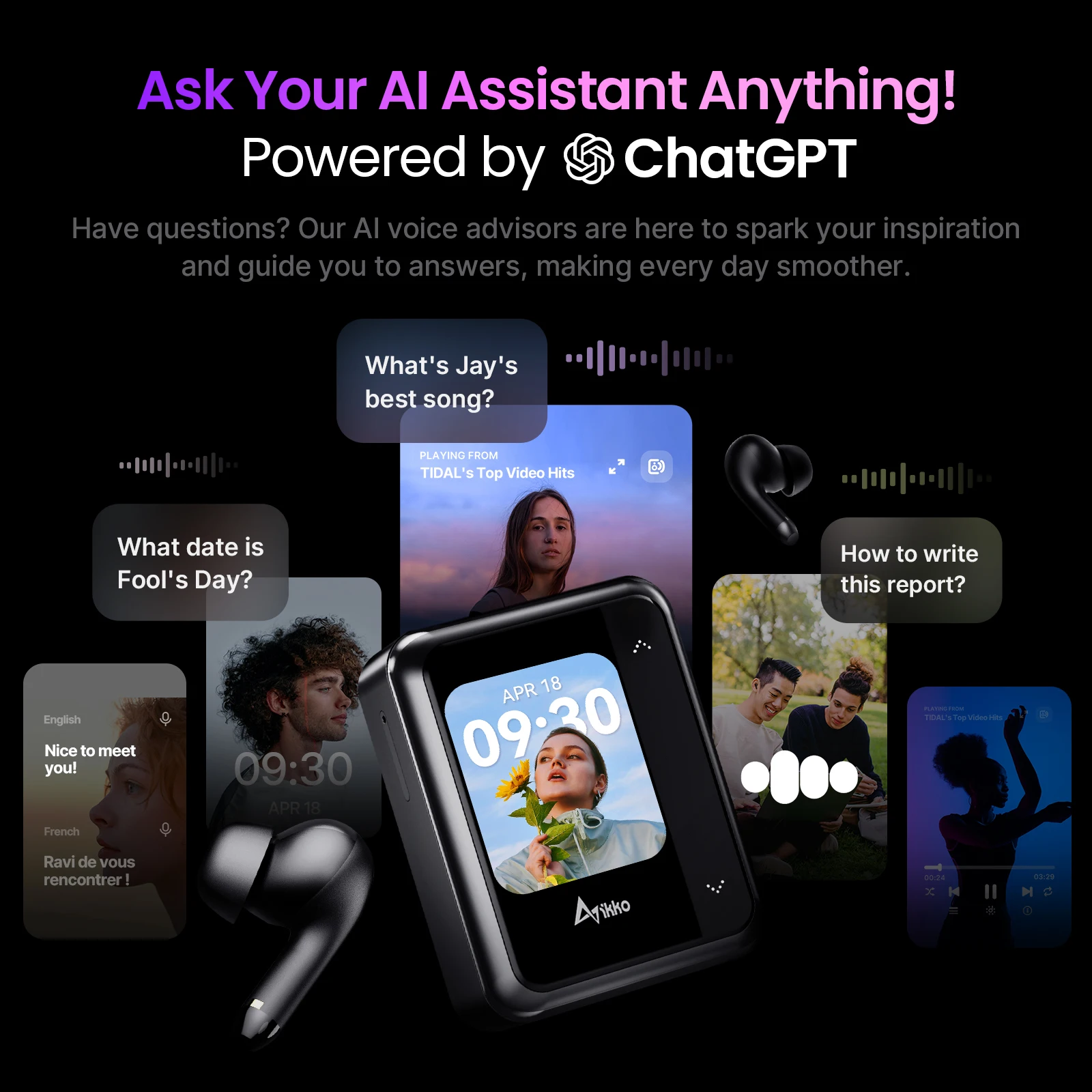 IKKO ActiveBuds auricolari Bluetooth cuffie Wireless i primi auricolari TWS al mondo sistema intelligente e auricolare In-Ear Touchscreen