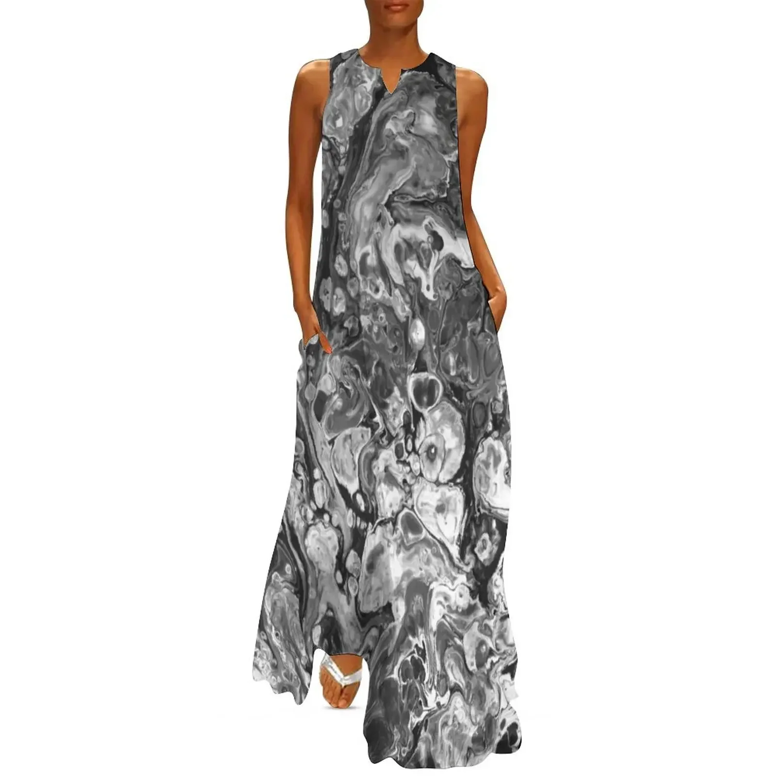 

Black White Marble Pattern Long Dress Women's summer dress sexy dress for women evening dresses ladies for women