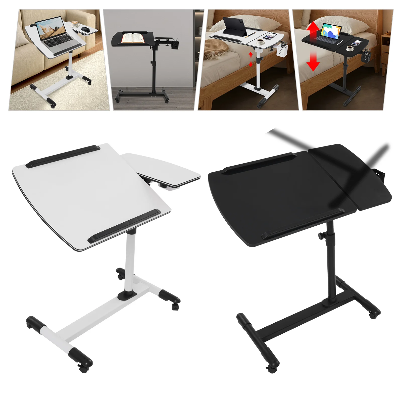 Mesa sobrecama de MDF, altura rectangular blanca/negra ajustable sobre la cama mesita de noche escritorio de pie 68*40 cm para colocar computadoras portátiles