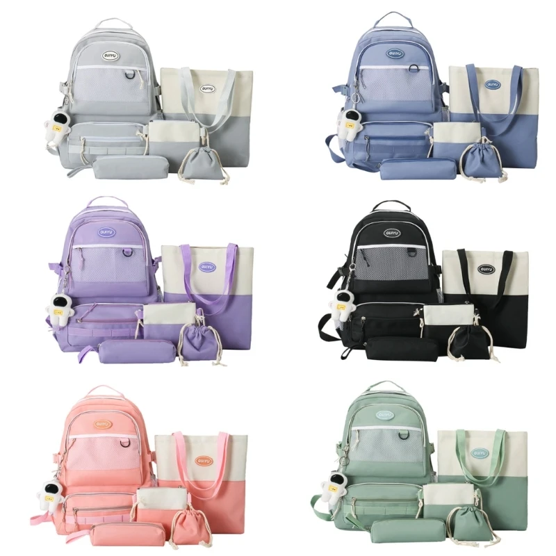 2023 New 5pcs  School Backpack with Shoulder Bag Pencil for Case Drawstring Bags for Student Boys Girls Casual Travel