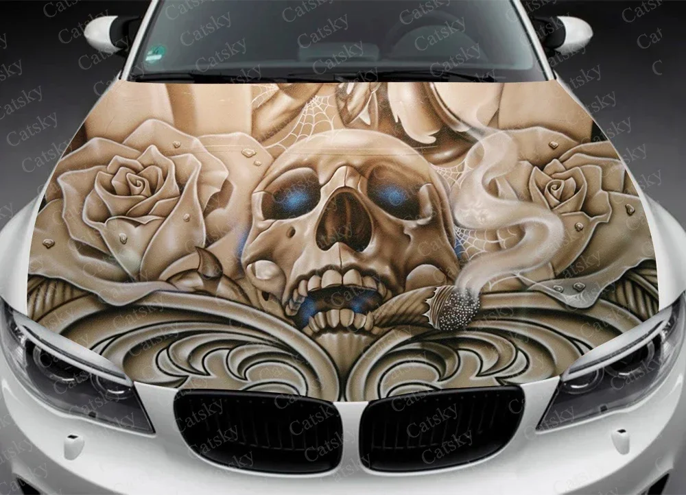 Dark Skull Car Hood Decal, Sticker, Graphic, Wrap Decal, Truck Decal,Truck Graphic, Abstract Cool Bonnet Decal image 4