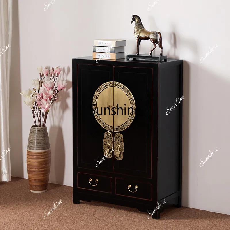 Living room decorative cabinet solid wood small apartment retro old partition light luxury door cabinet
