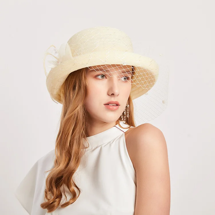 New hapeau femme luxe ceremonie mariage curling mesh top women hat  fashion hat outdoor sunshade hat ladies sunscreen sun hat