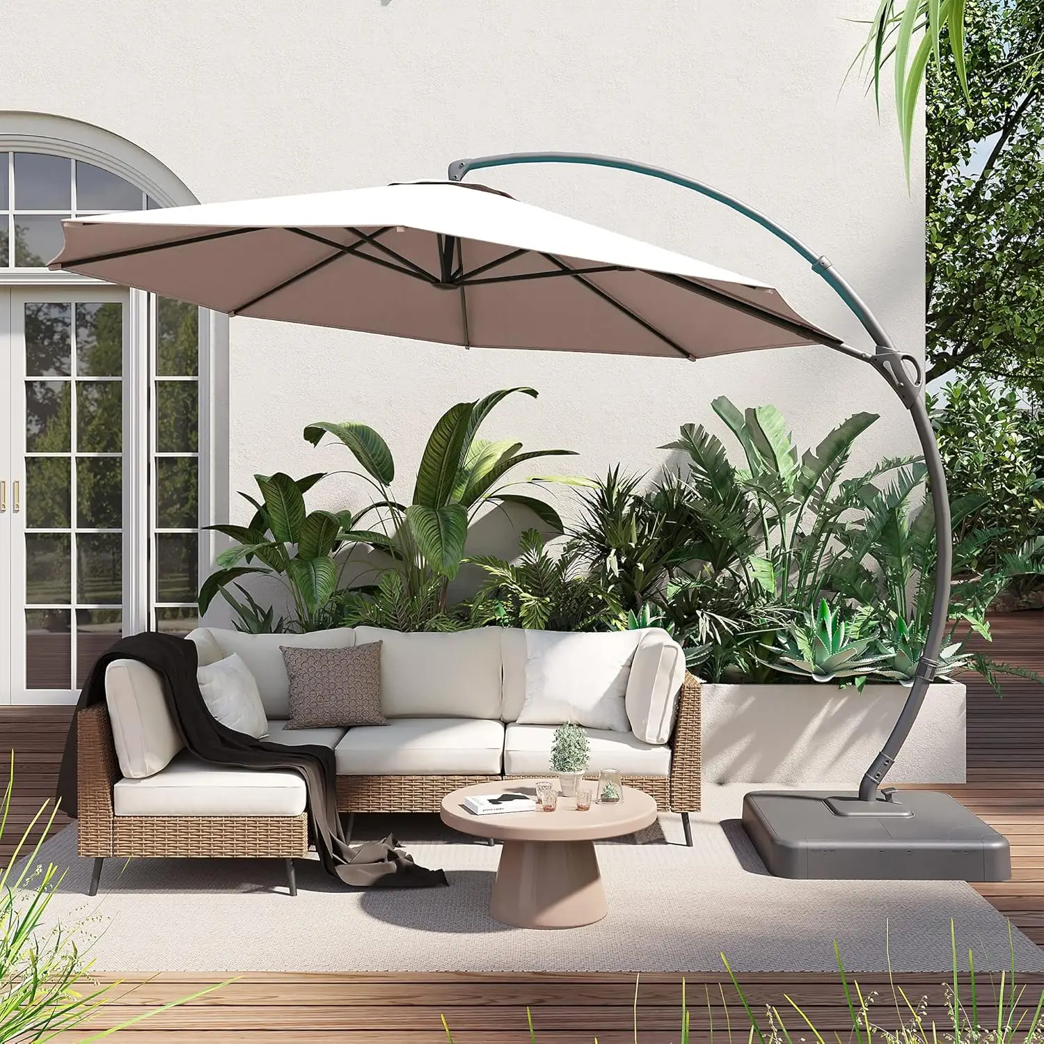 

Outdoor Patio Umbrella With Base Included Deluxe Curvy Cantilever Umbrella For Market Pool Garden Mail Order Packing
