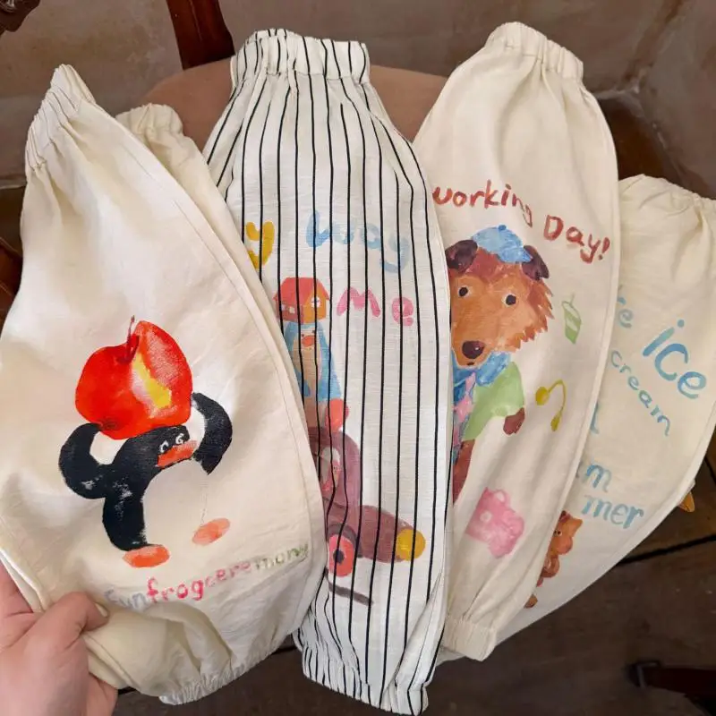 

2026 Summer New Children Mosquito Proof Pants Cotton Boys Girls Cute Cartoon Print Trousers Toddler Casual Pants Kids Clothes