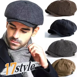 Kapelusz Męski Beret Cabbie Driving Hunting Caps Vintage Winter Tweed Peaky Blinders Berets Flat Peaked Cap Street Hats for Men Women