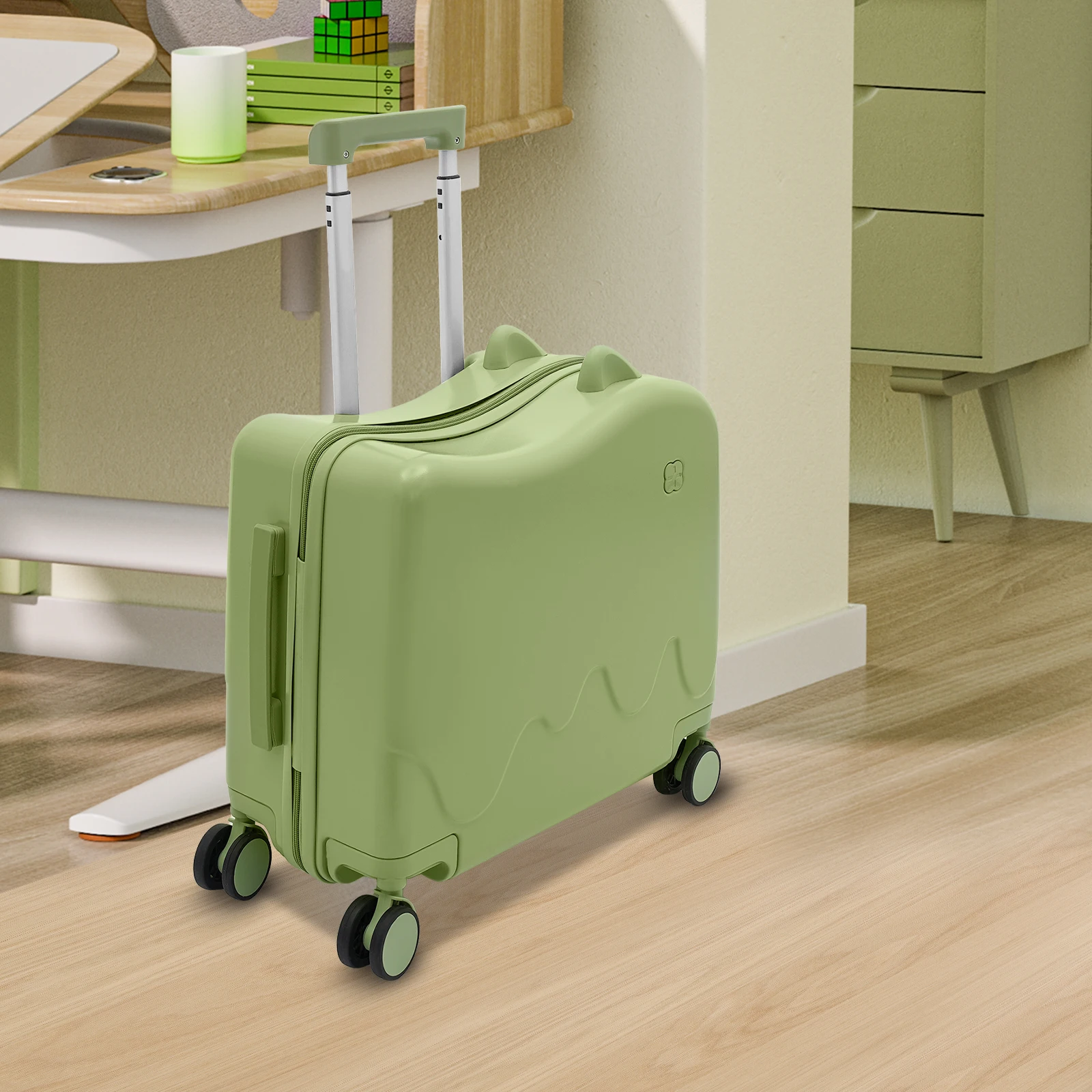

18" Kids Ride-On Suitcase Olive Green, 37L/33.6qt Children's Luggage Case for 3-6 Years Old Age, Rolling Luggage With Lock