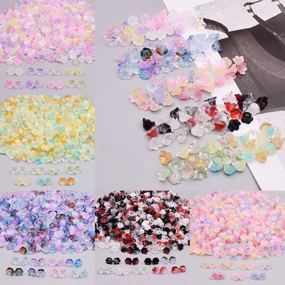 30/60/100pcs Colorful Trumpet Flower Lampwork Beads Bell Orchid Flower Czech Crystal Glass Beads For DIY Bracelets Necklace