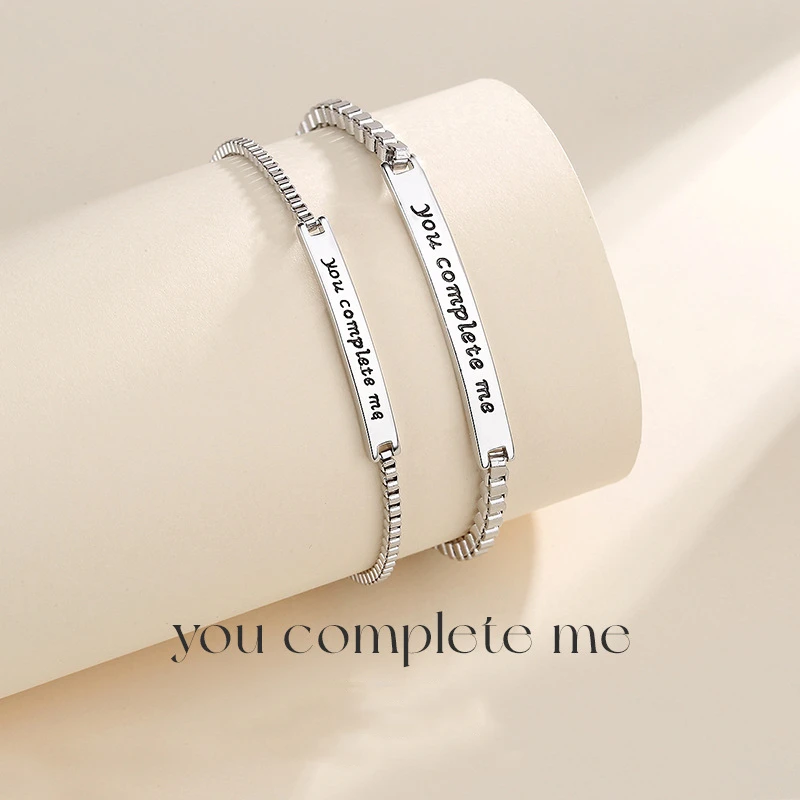 Sterling Silver Color You Complete Me Charm Bracelets for Lovers Couple Hand Chain Link Original Fashion Jewelry