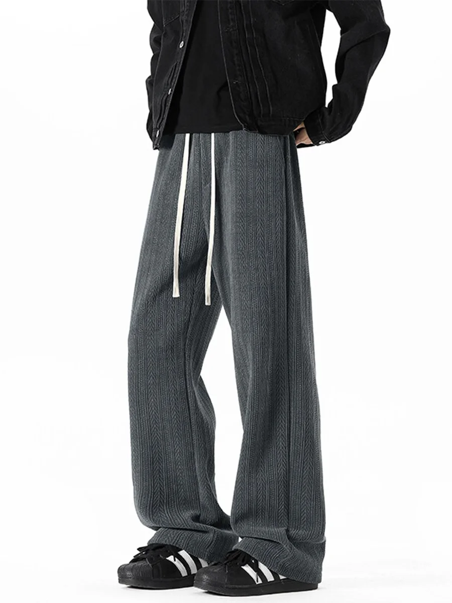 

Loose Straight Leg Men's Pants Spring 2025 Wmnm Wheat Ear Texture Casual Trousers Wide Leg Sweatpants Versatile Faion Brand