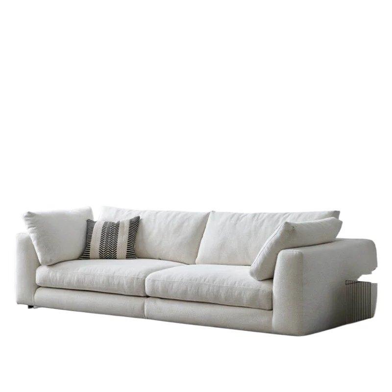 

Small apartment living room straight row sofa wabi sabi retro wind cotton and linen high-density fabric sofa