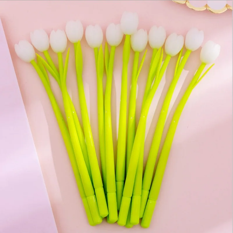 24Pcs creative light color tulip silicone neutral pen, small fresh cute student stationery office supplies