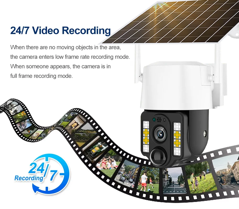 AOV كاميرا تعمل بالطاقة الشمسية 5MP HD في الهواء الطلق 24 ساعة تسجيل مراقبة المدمج في بطارية حماية الأمن فيديو مع لوحة طاقة شمسية CCTV