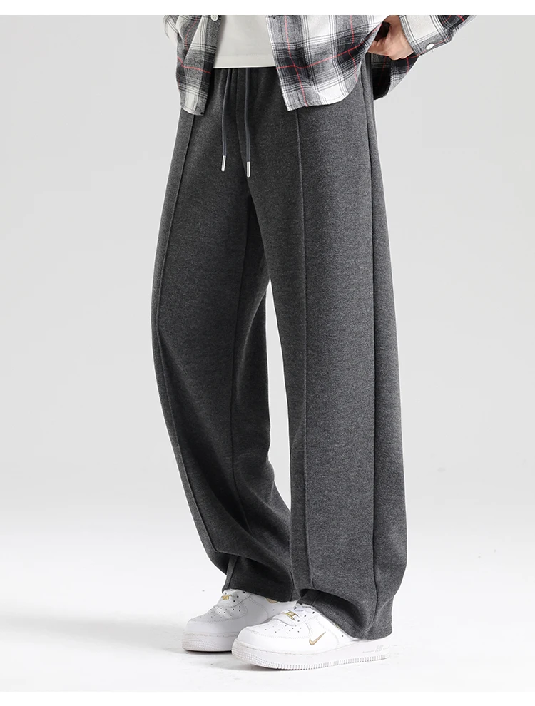 

Wool Men's Autumn and Winter Plus Velvet Casual Straight Leg Pants Wide Leg Pants for Men