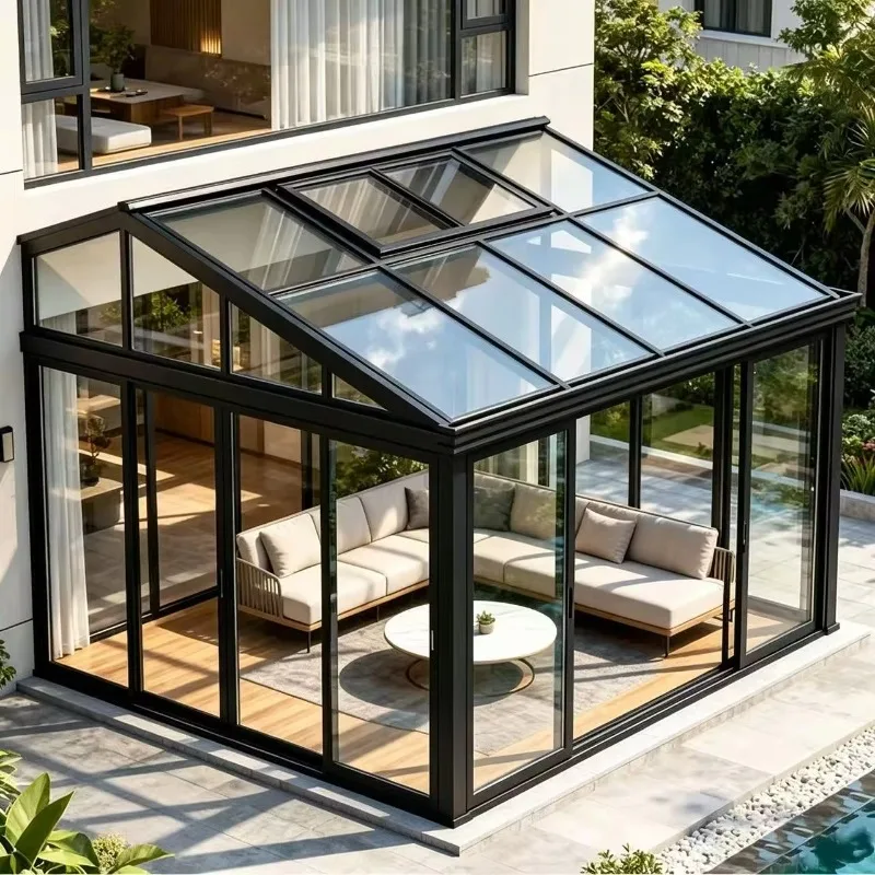 Soundproof Aluminum Glass Sunroom Outdoor Conservatory Double Glazed Glass House Waterproof for Courtyard Terrace Work Use