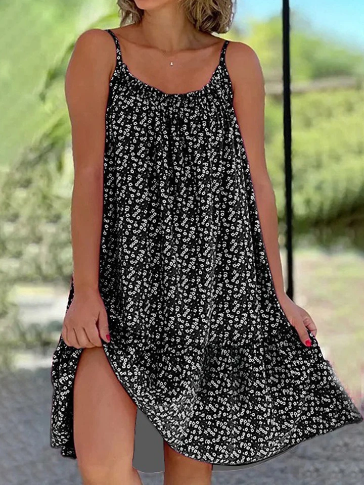 Vestido largo casual de verano 2026 con correa colgante, estilo europeo y americano, estampado sin mangas, moderno y de moda 4
