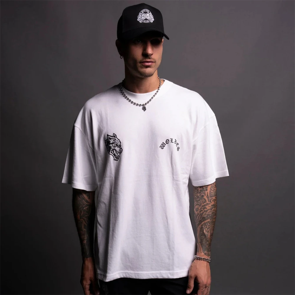 WOLVES OVERSIZED TEE Men\'s Hip Hop Shirts Short Sleeve T-shirt Summer Cotton Classic Logo Print Women T-shirt High Street Tops