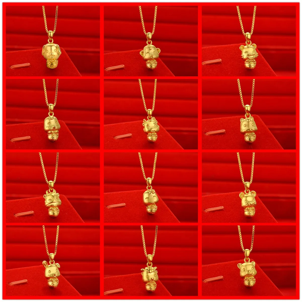 12 zodiac pendant symbolizes year-long peace and fortune, this unisex pendant made with AU999 24K pure gold solid relief carving