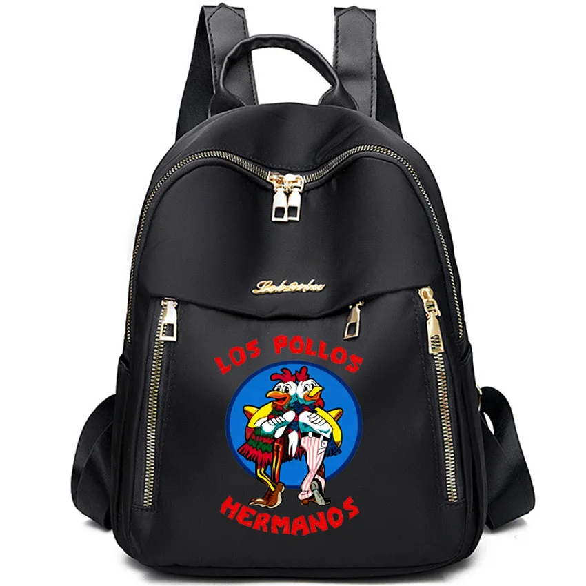 

Женский дорожный рюкзак большой вместимости из оксфордской ткани, нейлоновый черный рюкзак с принтом Breaking Bad LOS POLLOS Hermanos, рюкзак для девочек