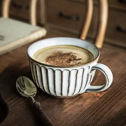 Creative Retro Nordic Style Large Capacity Breakfast Embossed Water Cup Oatmeal Cup Coffee Milk Cup Cute Coffee Mugs and Cups