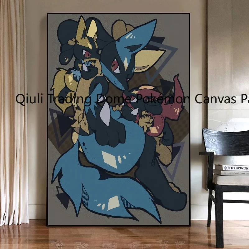 Póster de Pokémon Lucario HD con periféricos de Anime japonés, decoración Mural, arte de pared de dibujos animados, pintura en lienzo de colores acuáticos, regalo para niños