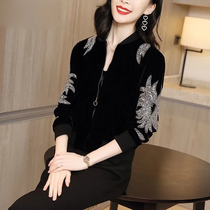 Women Long Sleeve Velvet Jackets 2024 Fashion Spring High Quality Baseball Coats Women Casual Slim Ladies Jackets Clothes B380