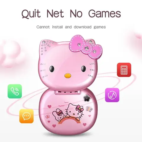 Cute White Pink Mini Mobile Phone Kawaii Sanrio Hellokitty Anime Peripheral Call Function Multi Language For Kids Birthday Gifts