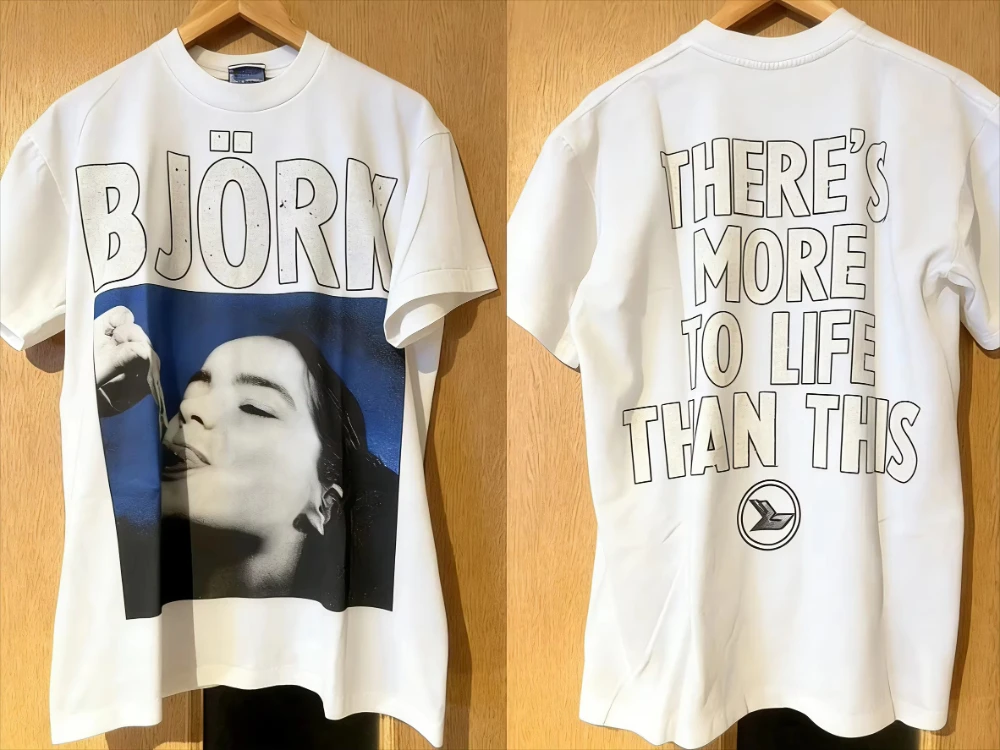 2026 Björk Retro Portrait And Quote Collage T-Shirt Oversized Daily Alternative Music Street Wear Casual Garment