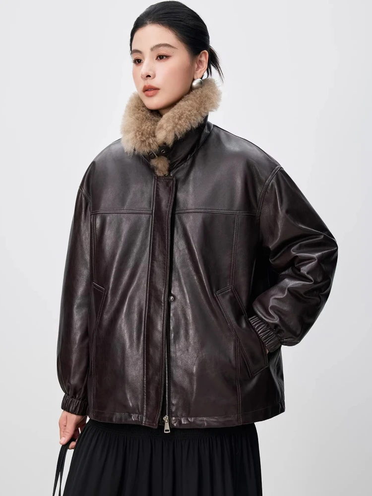 

Vintage Winter Genuine Leather Goose Down Jacket for Women 2026 High-end Simple Natural Cashmere Collar Real Sheepskin Down Coat