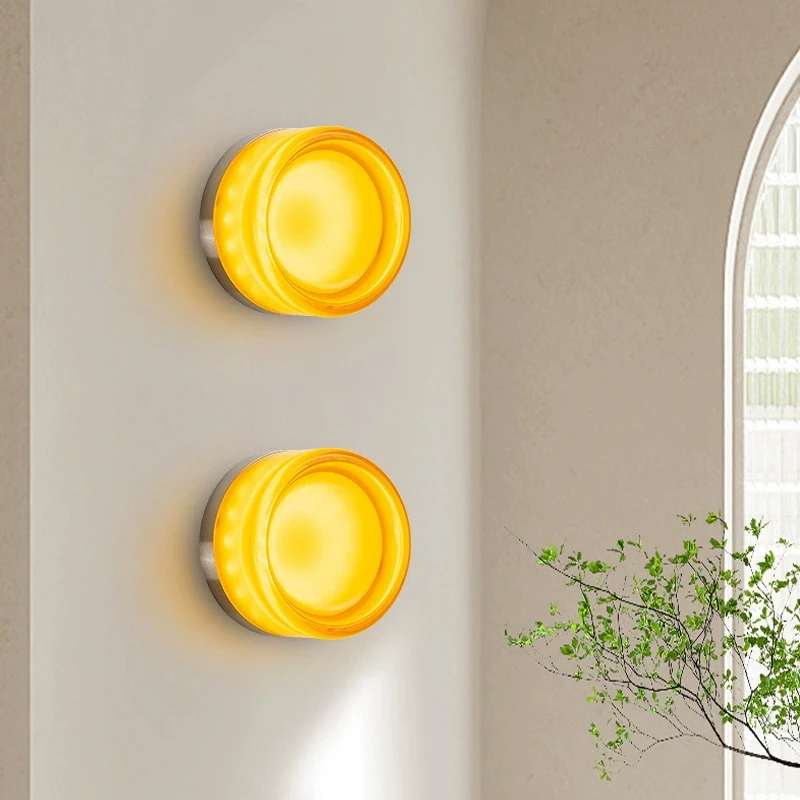 Modern Round Glass Wall Lamps LED Acrylic Corridor Aisle Lamp Minimalist Home Decor Living Room Porch Bedroom Bedside Wall Light view 4