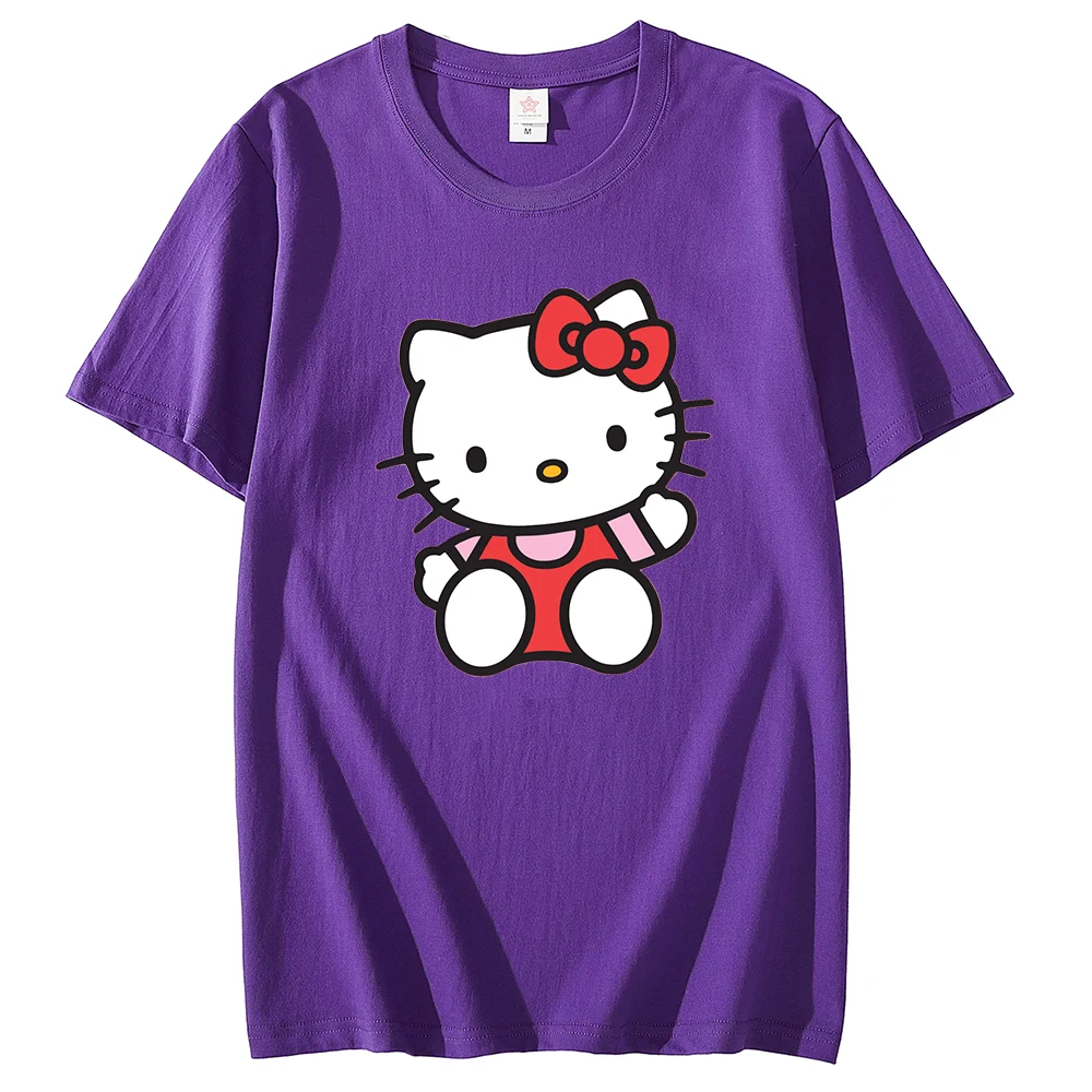 Kawaii Hello Kitty Leisure Cute Print T-shirt Sanrio Leisure Sports Street Couple Student T-shirt