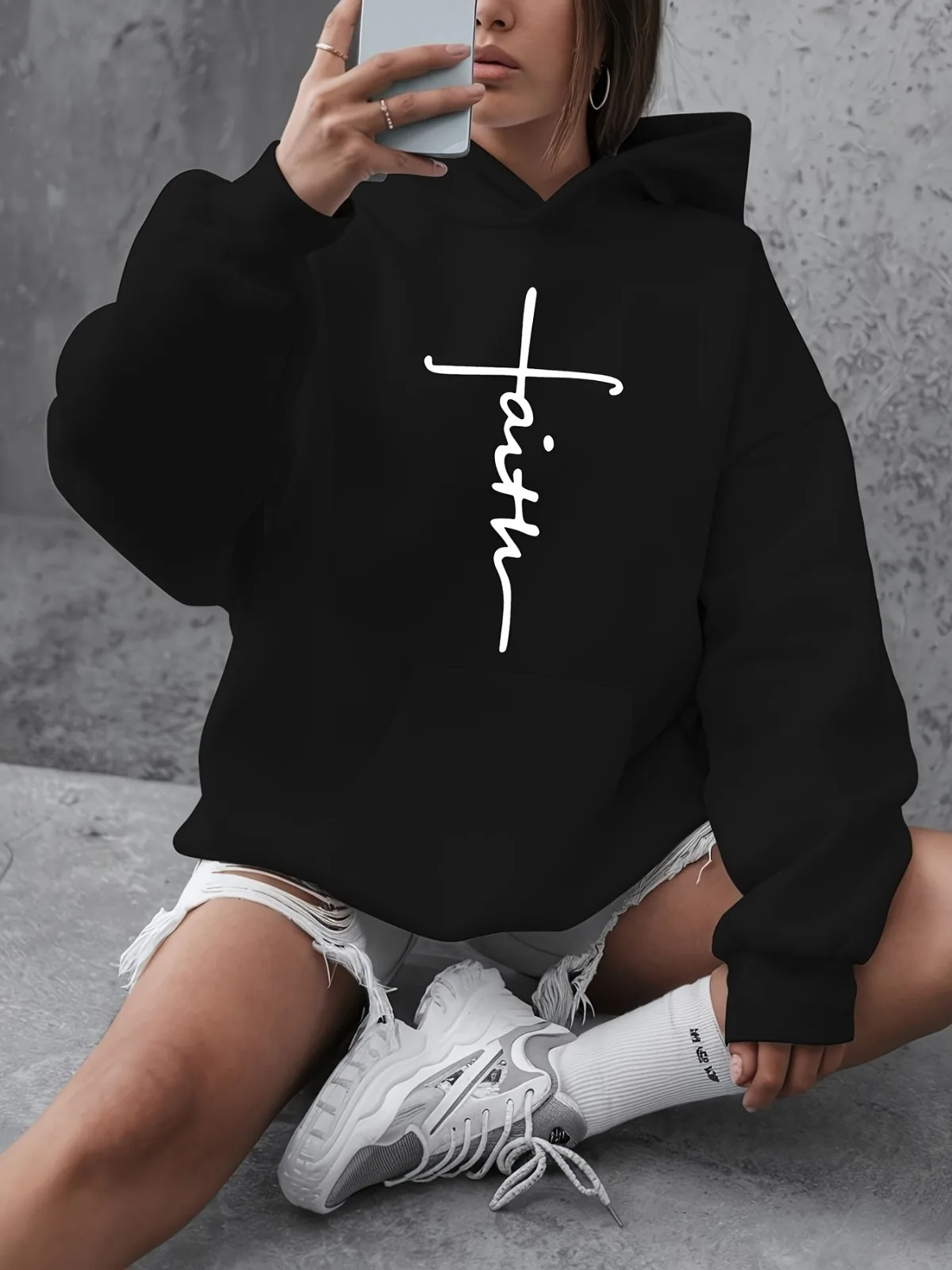 여성 패션 캐주얼 후드 스웨트셔츠 프린트 패턴 풀오버 두꺼운 플러시 스포츠 및 휴일 선물에 적합