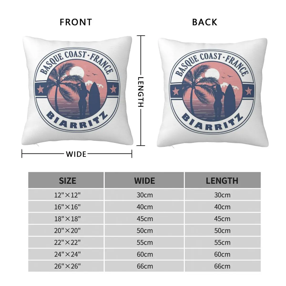 Biarritz Basque Coast France Surfing Square Pillowcase Polyester Linen Velvet Printed Zip Decor Home Cushion Cover