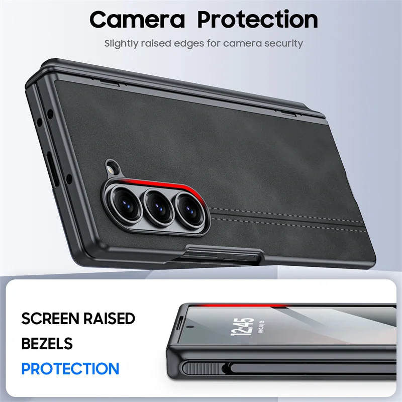 Etui do Samsung Galaxy Z Fold6 5G z przegródką na S Pen, ochroną zawiasu i ekranu, wykonane ze skóry PU, z obsługą ładowania bezprzewodowego i odporne na wstrząsy. — zdjęcie produktu 4