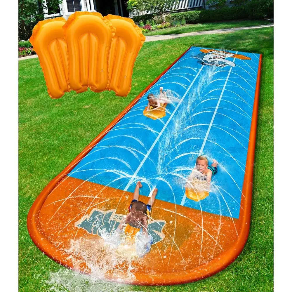 

Spring Water Slip and Water Slide or Kids Backyard, 17t*3 Racing Lanes Slip Water Slides with Sprinkler or Age 4-8 8-12, Summer