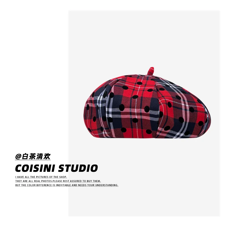 

Japanese Trend Star Plaid Print Beret Spring and Summer Women's Versatile British Street Fashion Octagonal Painter Hat Gorras