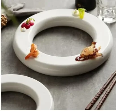 

Creative Round Ceramic Snack Desserts Plate Cooking Dish Sushi Plates Hotel Restaurant Solid Color Tableware Pastry Bread Dishes