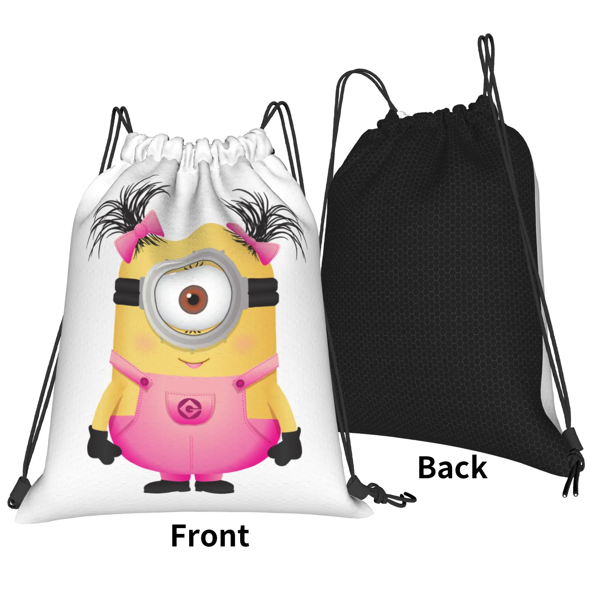 M-Minions-s Cartoon Drawstring Backpack Sports Gym Bag Water Resistant  String Sackpack for Working Out