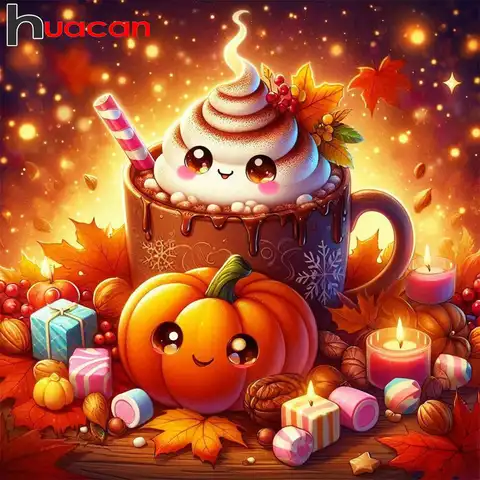 Huacan New Arrivals Diamond Painting Pumpkin Cup Resin Drill Embroidery 5D Diy Autumn Scenery Halloween Gift