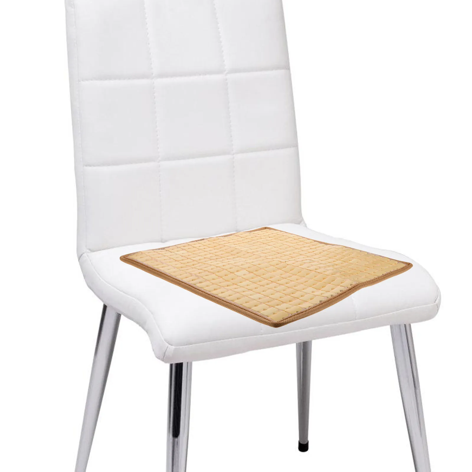 Bamboo Ventilated Cooling Seat Cushion Summer Mat Beige for Car Office Chair Mahjong Chair Breathable Anti-Slip Pad
